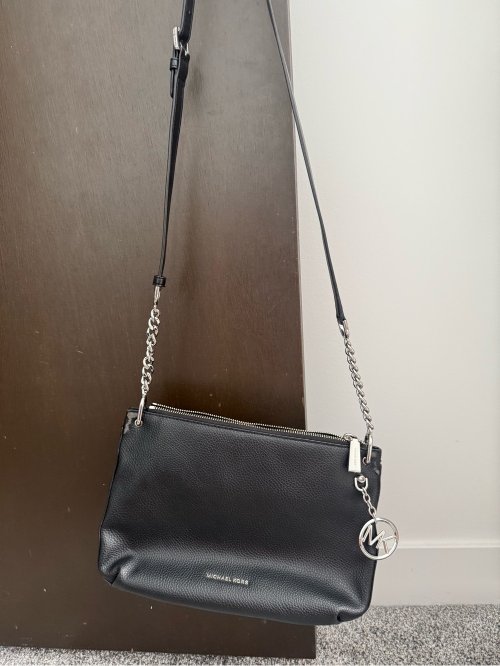 Michael Kors Black Leather Chain-Strap Crossbody